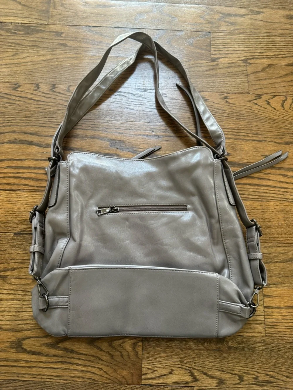 Taupe Slouchy Shoulder Bag Faux Leather Multi Pocket Hobo